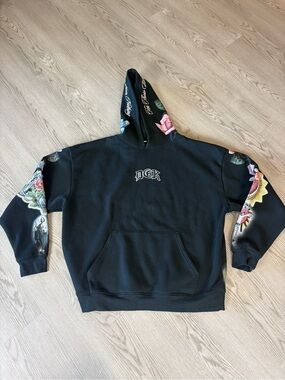 DGK Black Hoodie with Multicolor Floral Sleeve Graphics